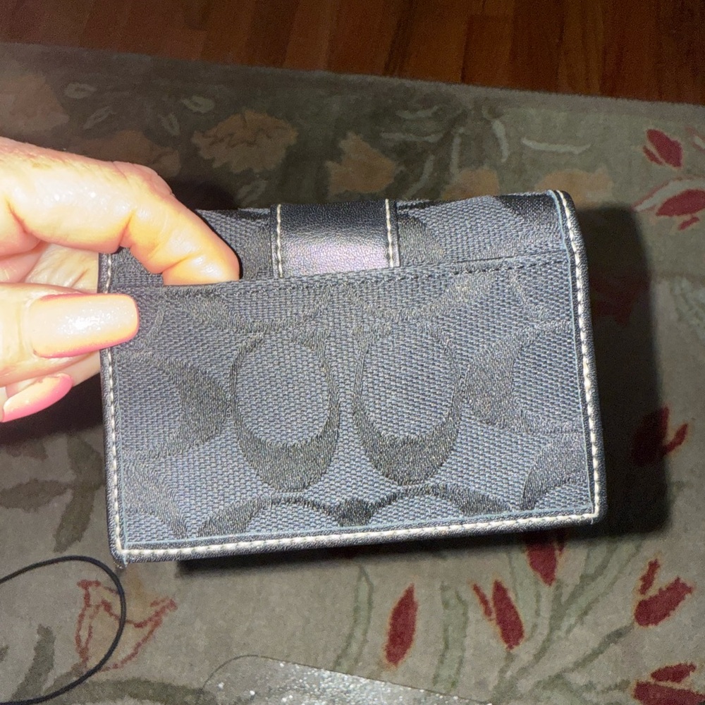 COACH Signature Hampton ID Business Card Case Black Canvas Leather EUC - Picture 3 of 7
